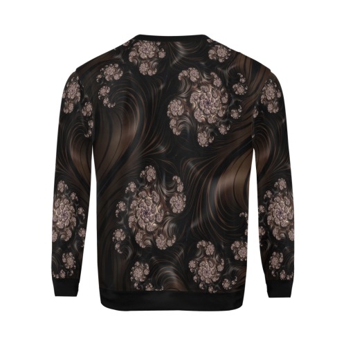 Blossoms and Dark Chocolate Swirls Fractal Abstract All Over Print Crewneck Sweatshirt for Men (Model H18)