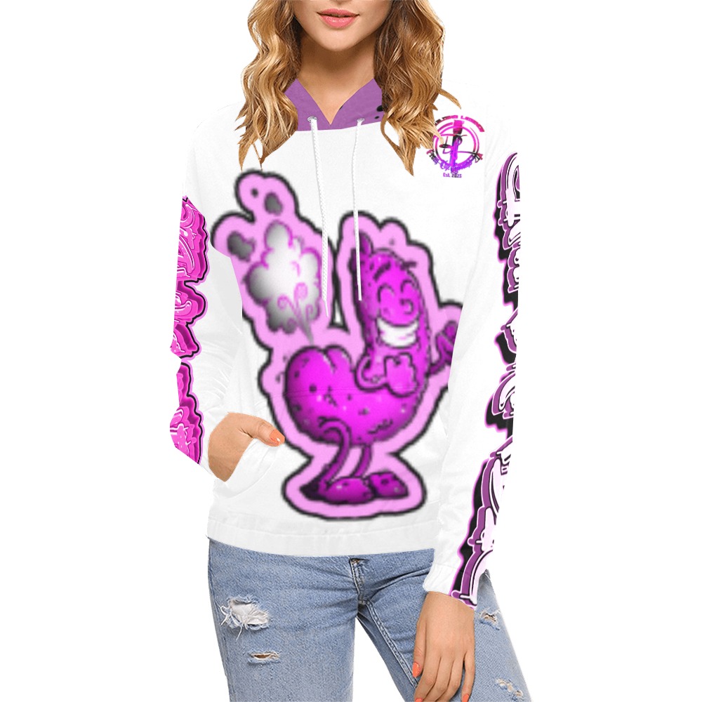 CINAMADIC POOTY PINK & WHITE All Over Print Hoodie for Women (USA Size) (Model H13)
