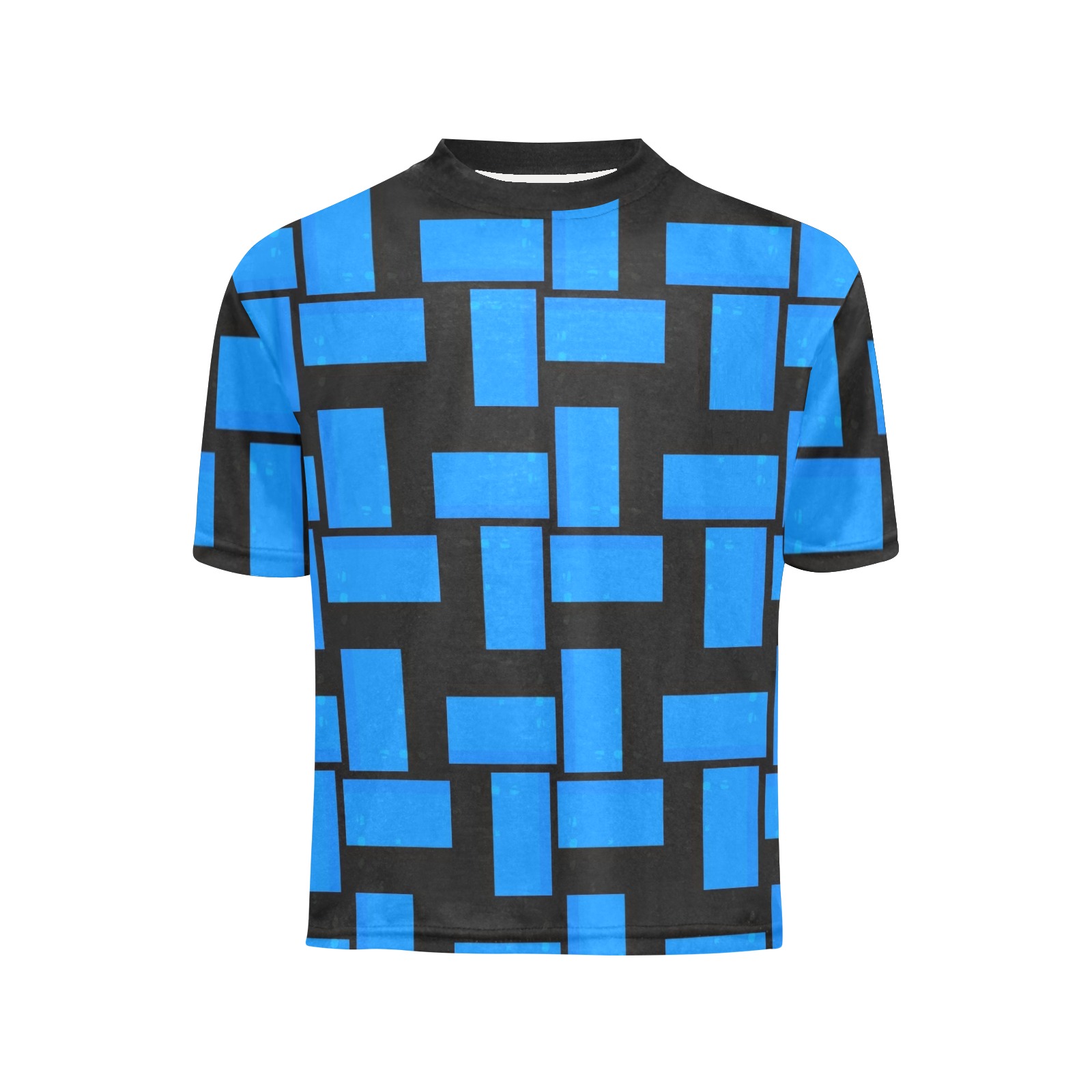 Black and Blue Abstract Big Boys' All Over Print Crew Neck T-Shirt (Model T40-2)