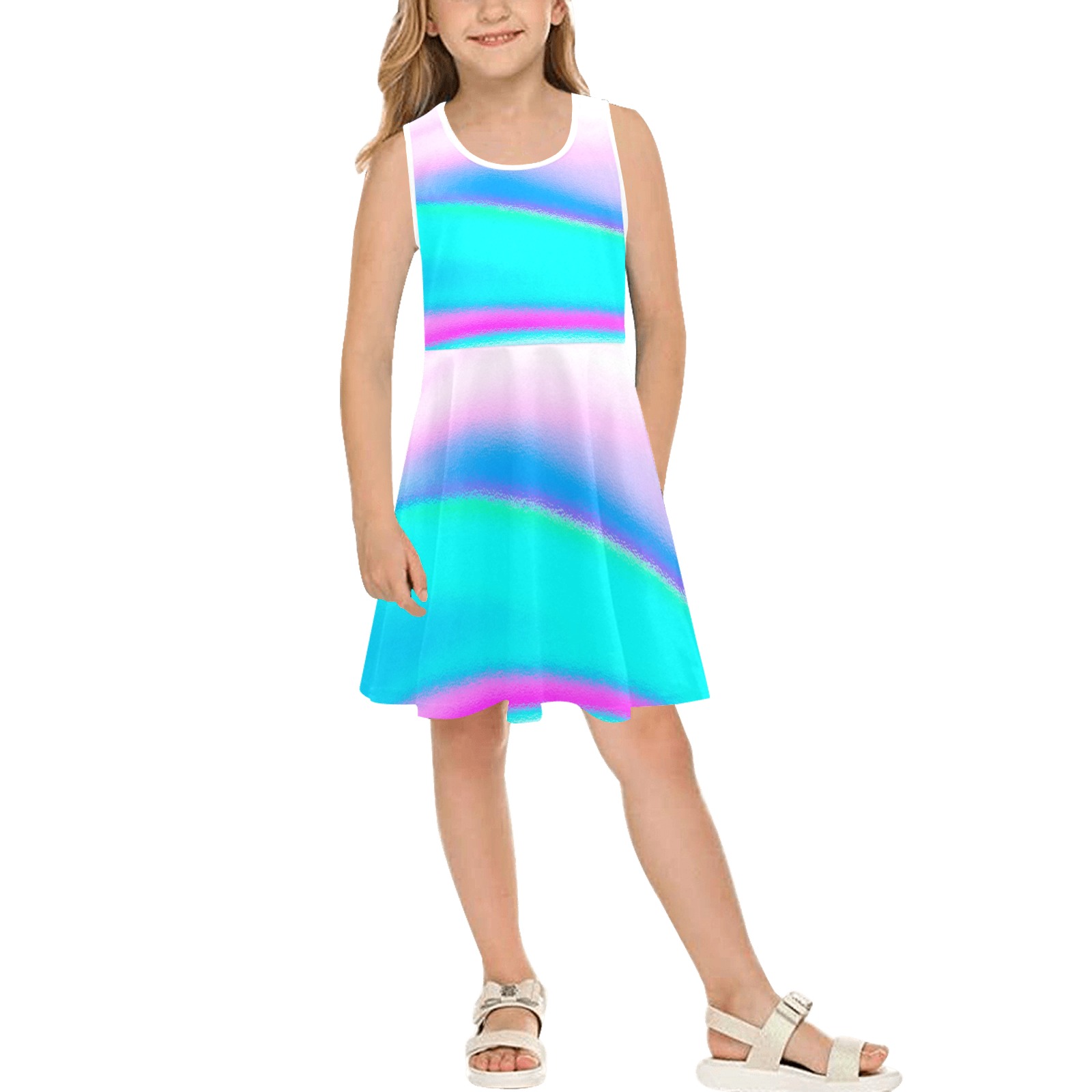 Pink and Blue Gradient Girls' Sleeveless Sundress (Model D56)