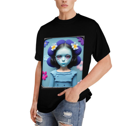 blue ghost knit crochet girl 2 Men's Glow in the Dark T-shirt (Front Printing)