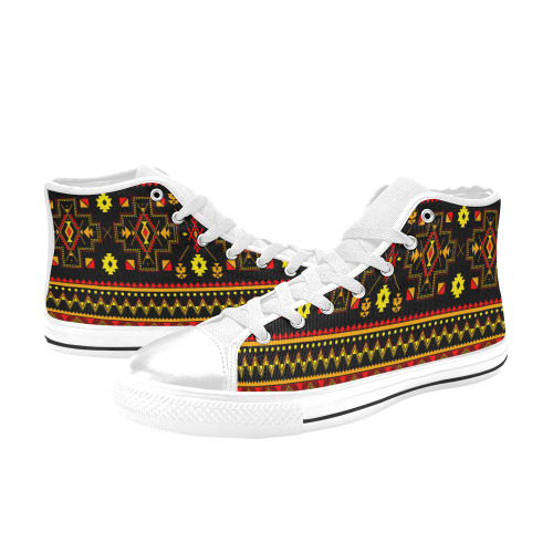 Aboriginal Ethnic Tribal Pattern - White Men’s Classic High Top Canvas Shoes (Model 017)