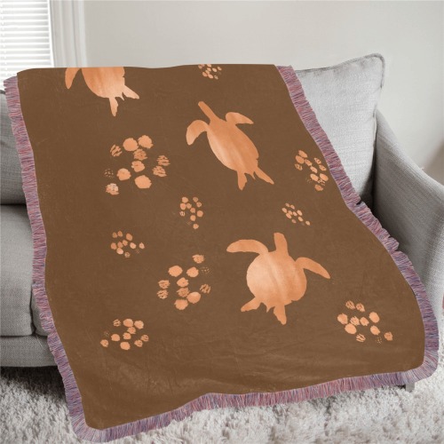 Sea turtles on Brown Ultra-Soft Fringe Blanket 60"x80" (Mixed Pink)