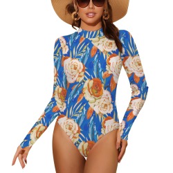 Mini Dolphins in the Garden A Backless Long Sleeve One-Piece Swimsuit (Model S60)