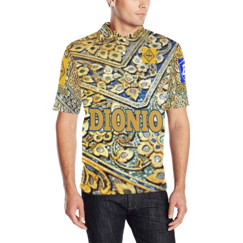 DIONIO Clothing - Golden Arrow Polo Shirt (Gold & Blue) Men's All Over Print Polo Shirt (Model T55)