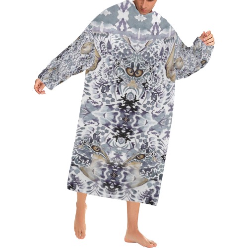 Nidhi December 2014-pattern 4-gray-44x55inches Blanket Robe with Sleeves for Adults