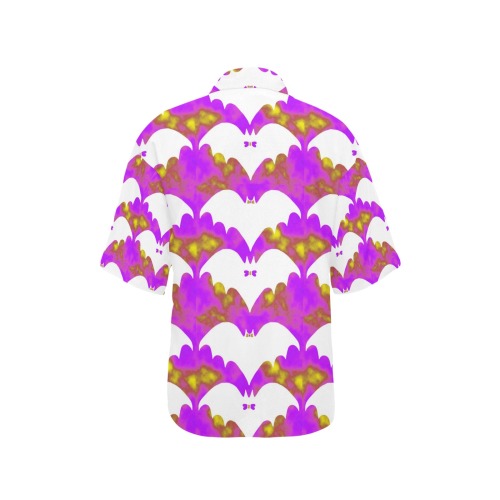 White Bats And Bows Pink Yellow All Over Print Hawaiian Shirt for Women (Model T58)