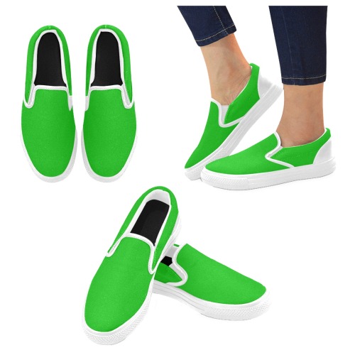 Merry Christmas Green Solid Color Women's Unusual Slip-on Canvas Shoes (Model 019)