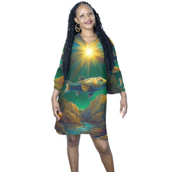 Celestial Swim Half Sleeves V-Neck Mini Dress (Model D63)