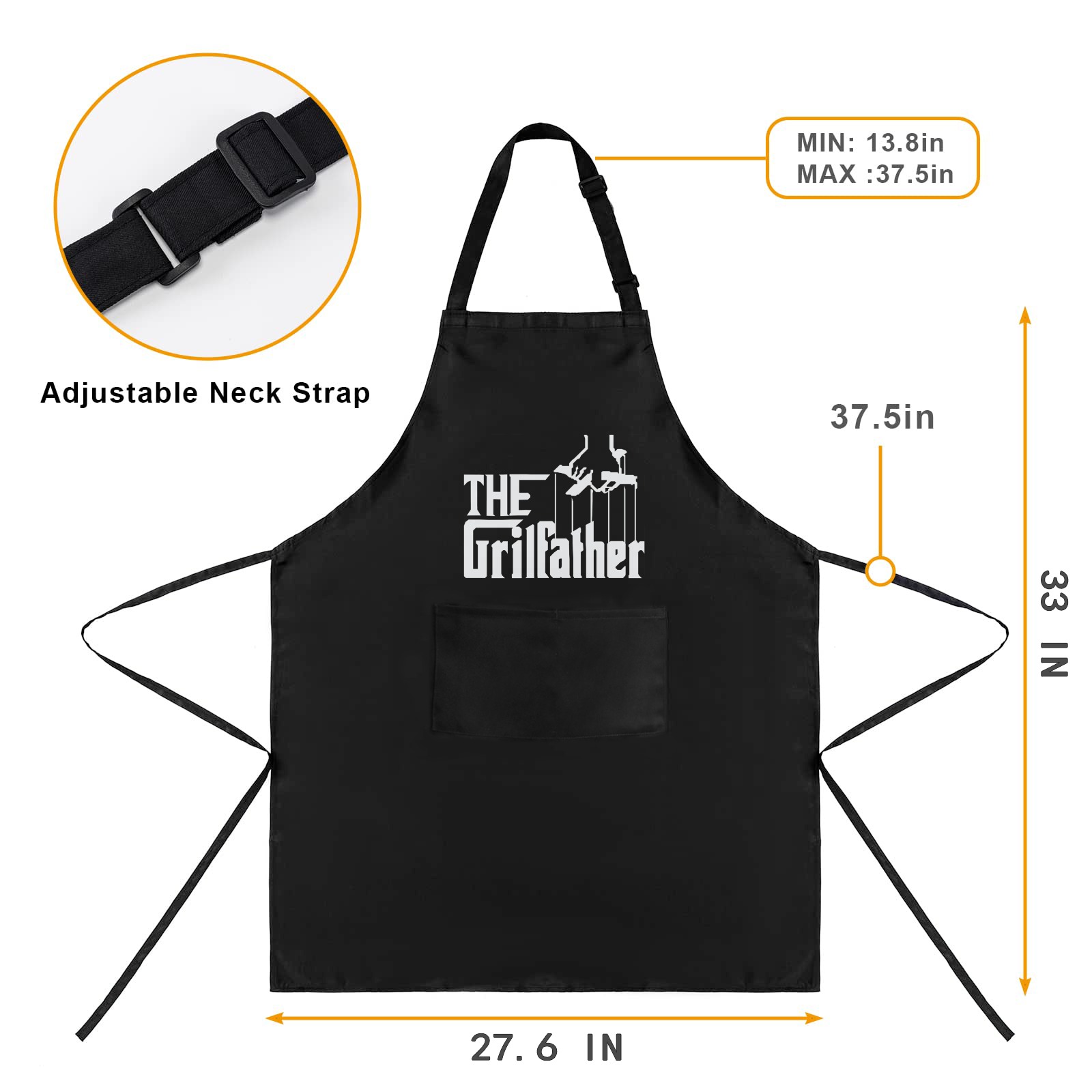 The Grillfather BBQ Grill & Smoker  Barbecue Chef Apron Waterproof Apron for Men (Vinyl Heat Transfer)