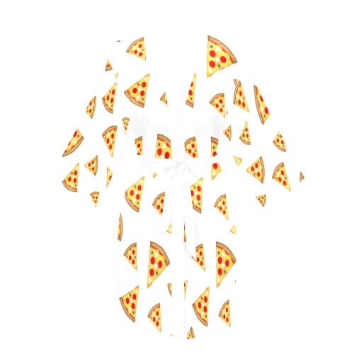 Cool and fun pizza slices pattern on white Long Sleeve Kimono Robe