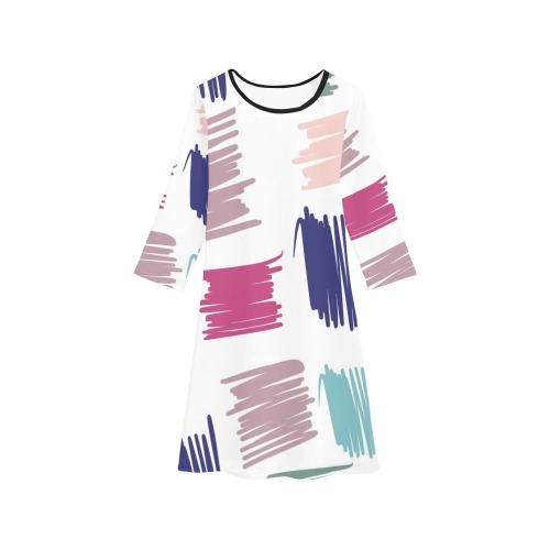 Scribble Abstract Girls' Long Sleeve Dress (Model D59)