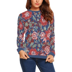 Mosaic red flowers MP All Over Print Crewneck Sweatshirt for Women (Model H18)