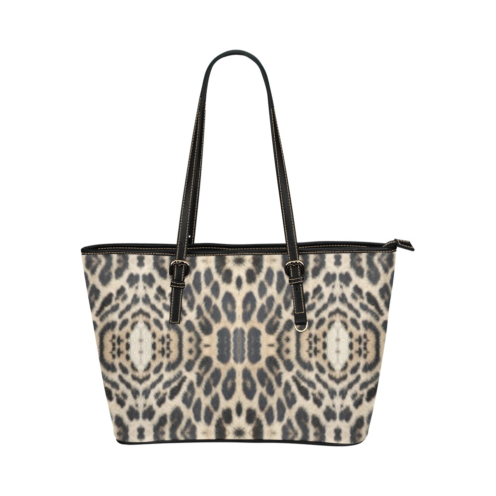 Skin Leopard Leather Tote Bag/Large (Model 1651)