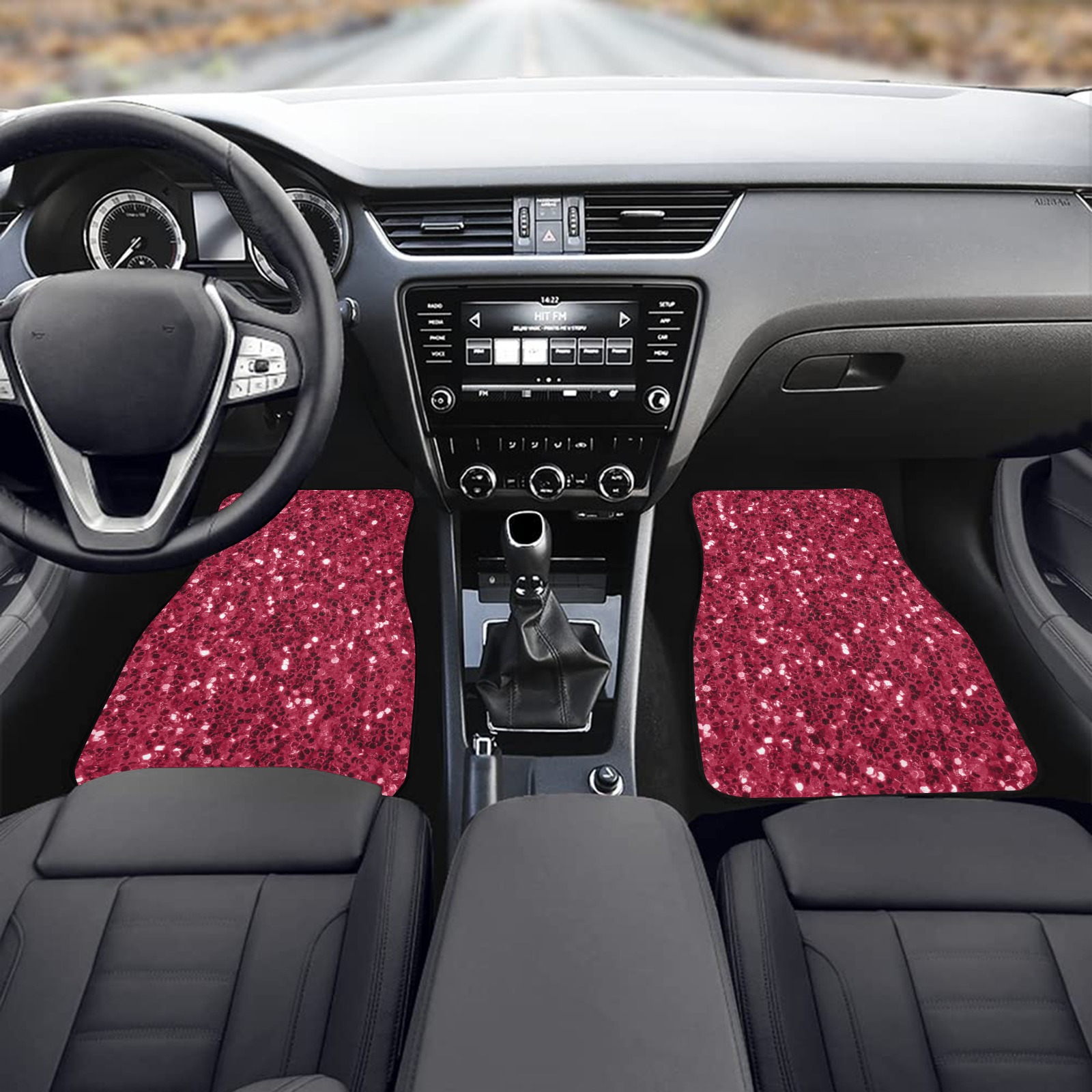 Magenta dark pink red faux sparkles glitter Front Car Floor Mat (2pcs)