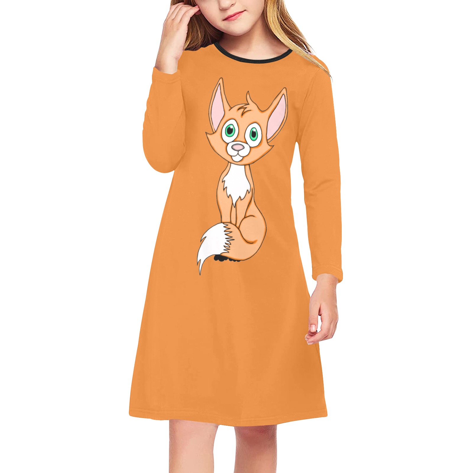 Foxy Roxy Orange Girls' Long Sleeve Dress (Model D59)
