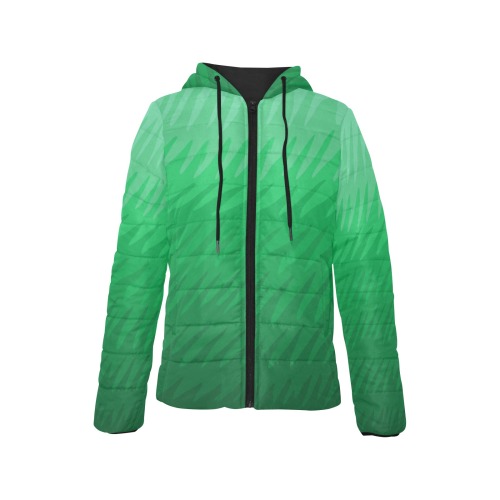 green wavespike Women's Padded Hooded Jacket (Model H46)