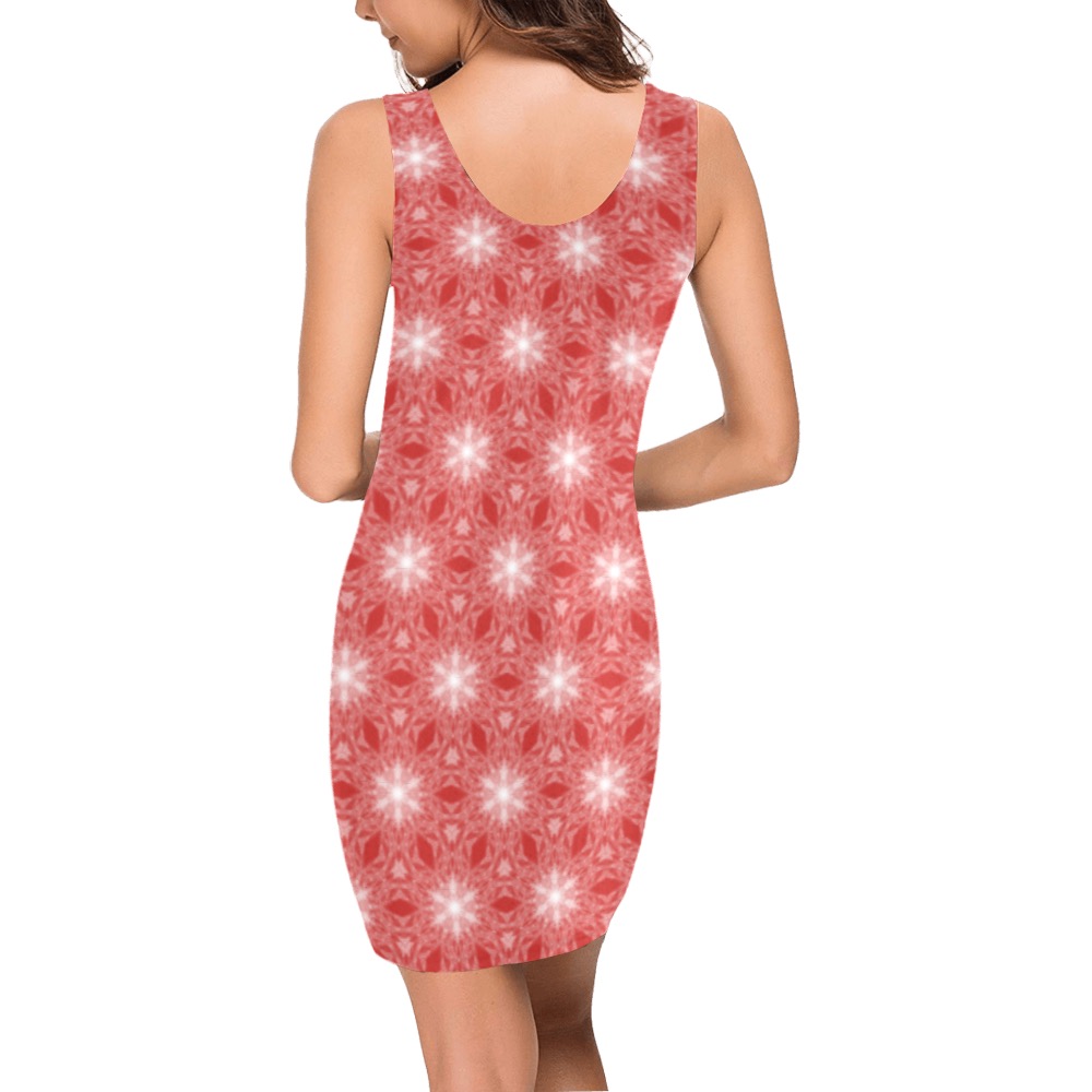 Ô Fractal Snowflake Pattern on Red Medea Vest Dress (Model D06)