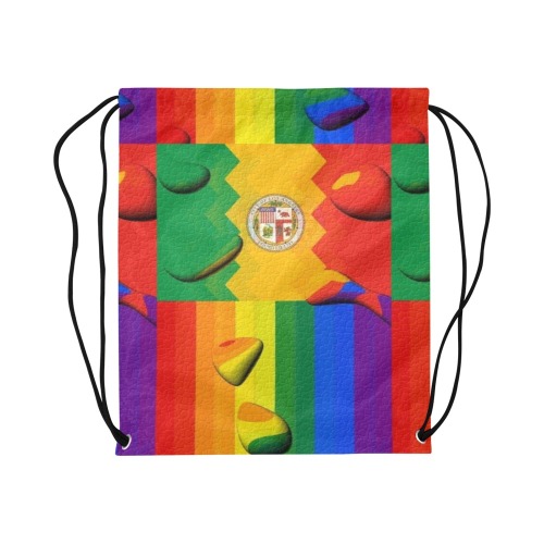 Los Angeles Pride Flag Pop Art by Nico Bielow Large Drawstring Bag Model 1604 (Twin Sides)  16.5"(W) * 19.3"(H)