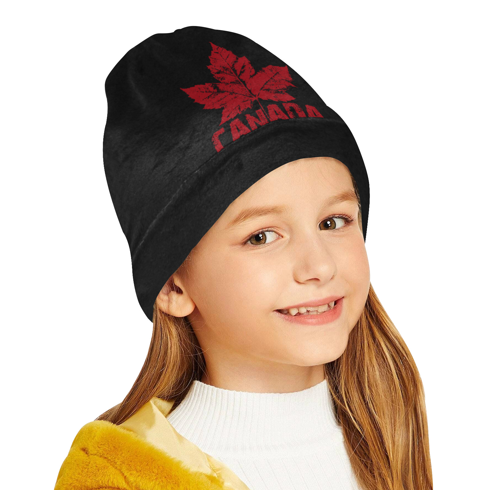 Cool Retro Canada Maple Leaf Toque All Over Print Beanie for Kids