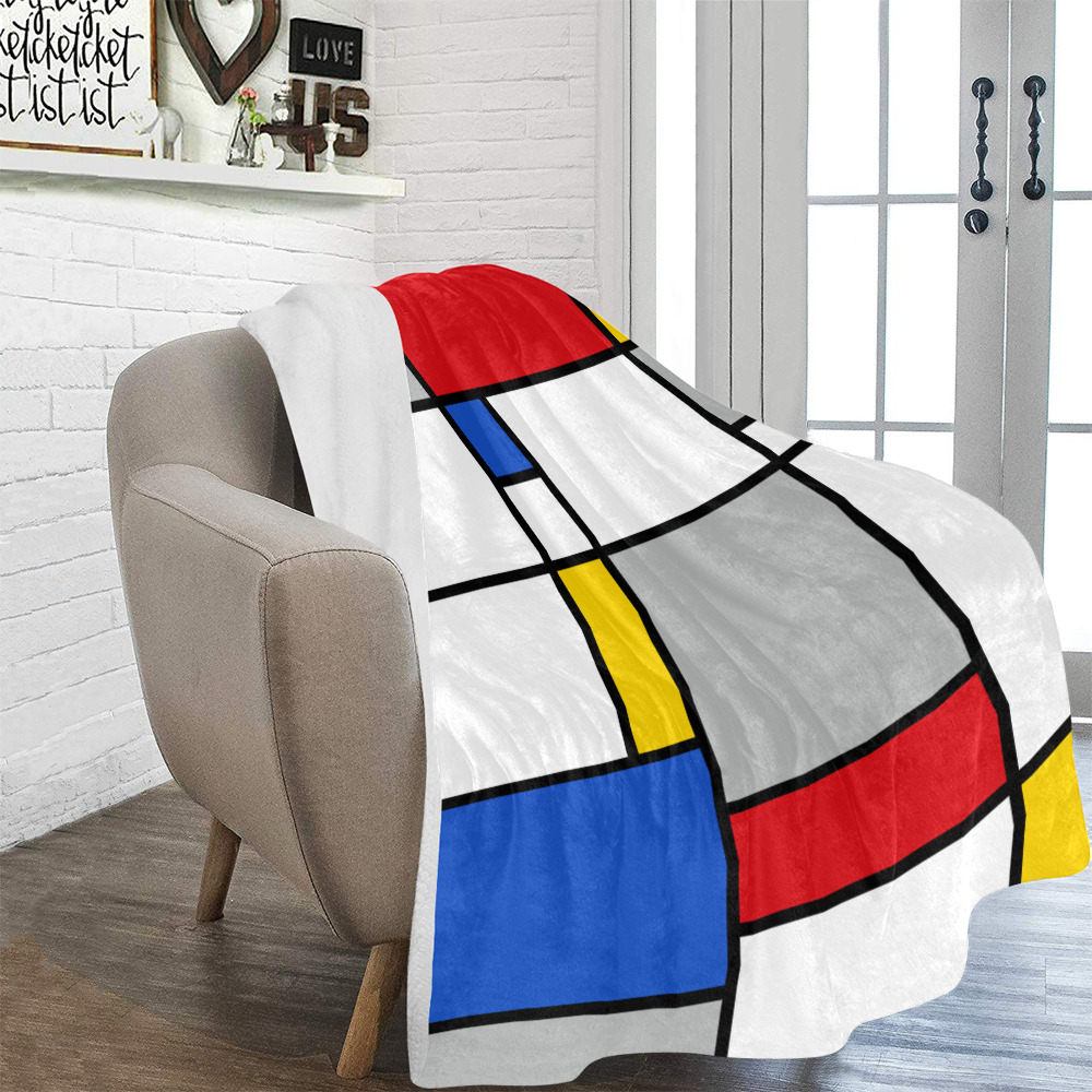 Geometric Retro Mondrian Style Color Composition Ultra-Soft Micro Fleece Blanket 60"x80"