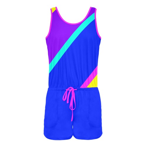 Bright Neon Colors Diagonal Blue All Over Print Vest Short Jumpsuit