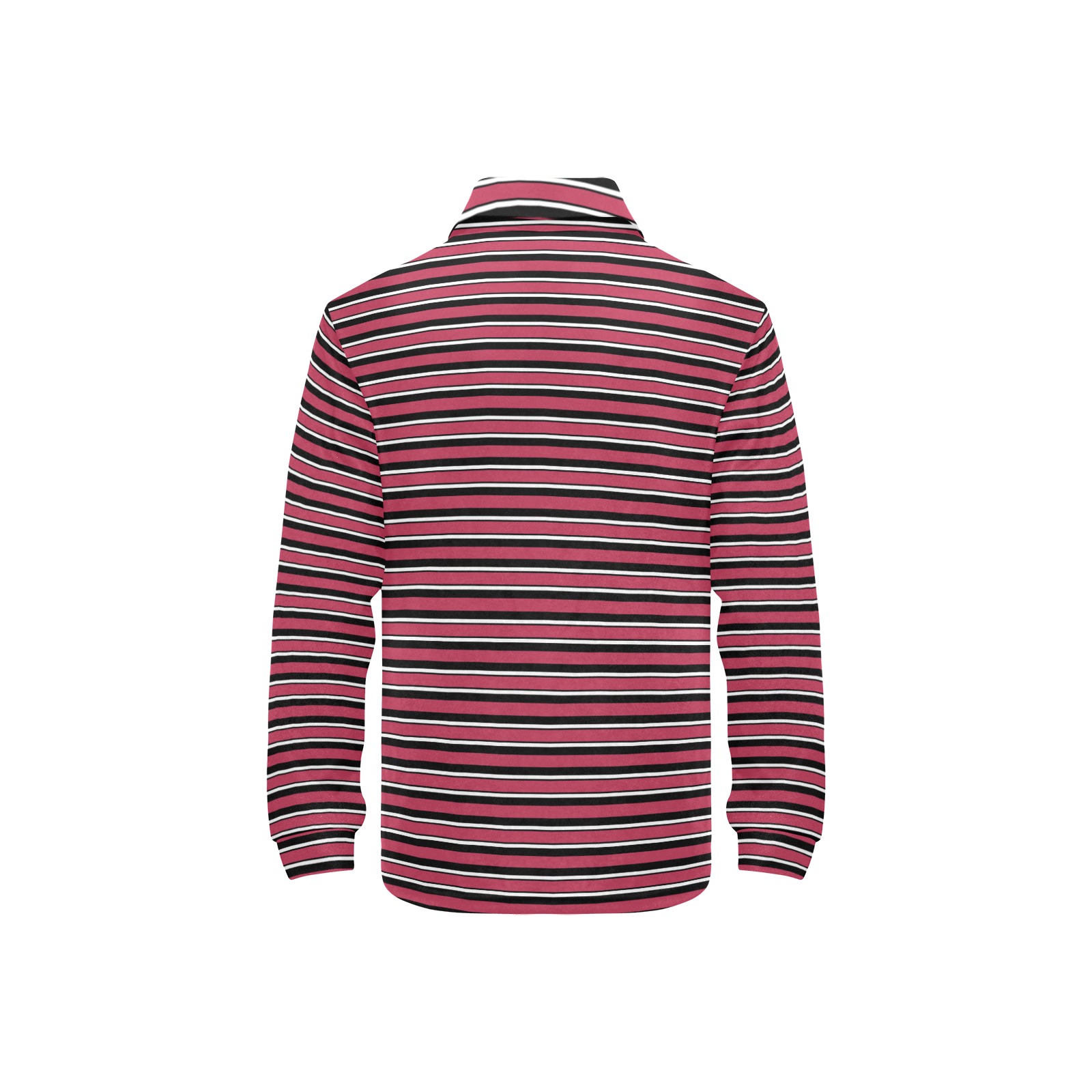 Magenta, Black and White Stripes Big Girls' All Over Print Long Sleeve Polo Shirt (Model T73)