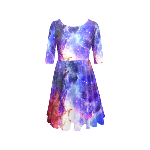Mystical fantasy deep galaxy space - Interstellar cosmic dust Half Sleeve Skater Dress (Model D61)