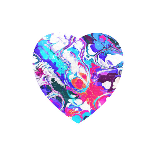 Blue White Pink Liquid Flowing Marbled Ink Abstract Heart-Shaped Jigsaw Puzzle (Set of 75 Pieces)