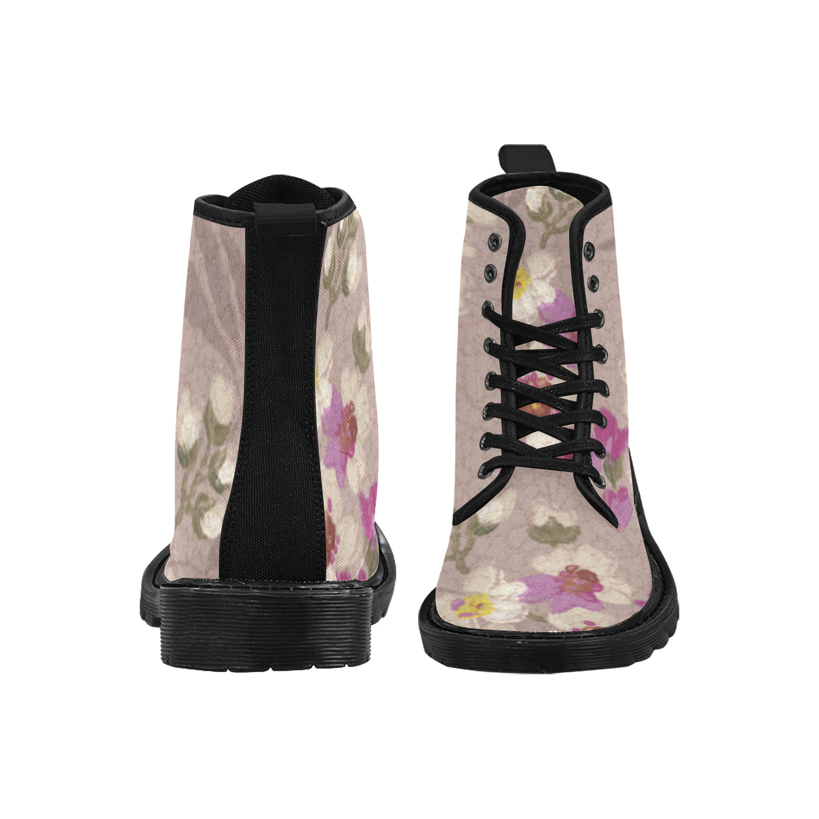 Flowers painting Martin Boots for Women (Black) (Model 1203H)