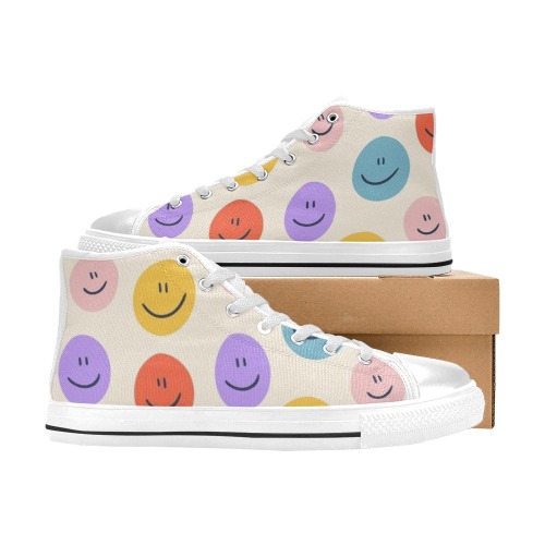 Smiley Women's Classic High Top Canvas Shoes (Model 017)