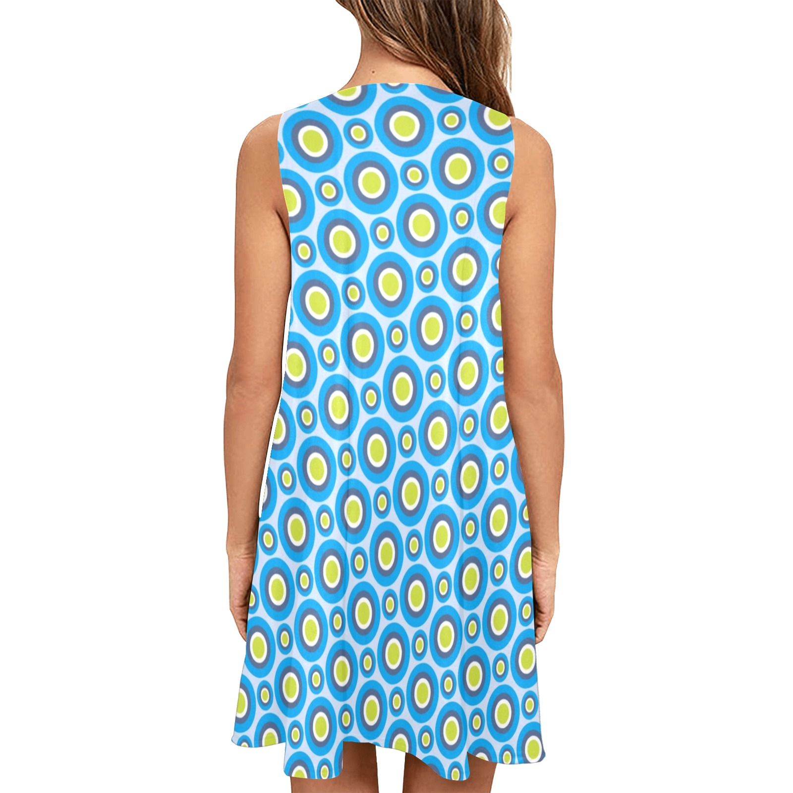 Cute Colorful Little Dots Sleeveless A-Line Pocket Dress (Model D57)