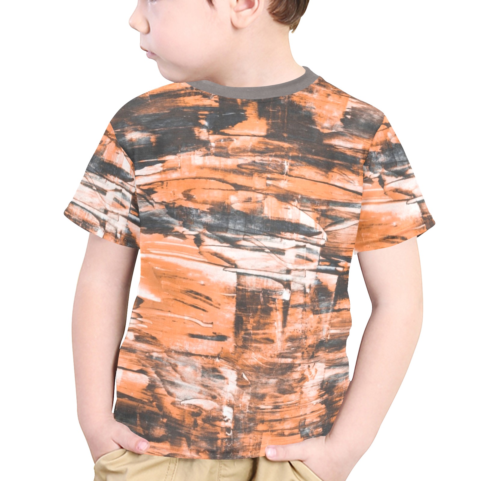 Gold and Gray Grunge Little Boys' All Over Print Crew Neck T-Shirt (Model T40-2)