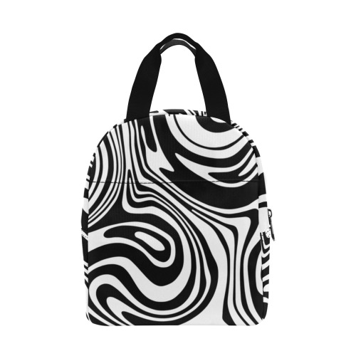 Black and White Marble Zipper Lunch Bag (Model 1720)