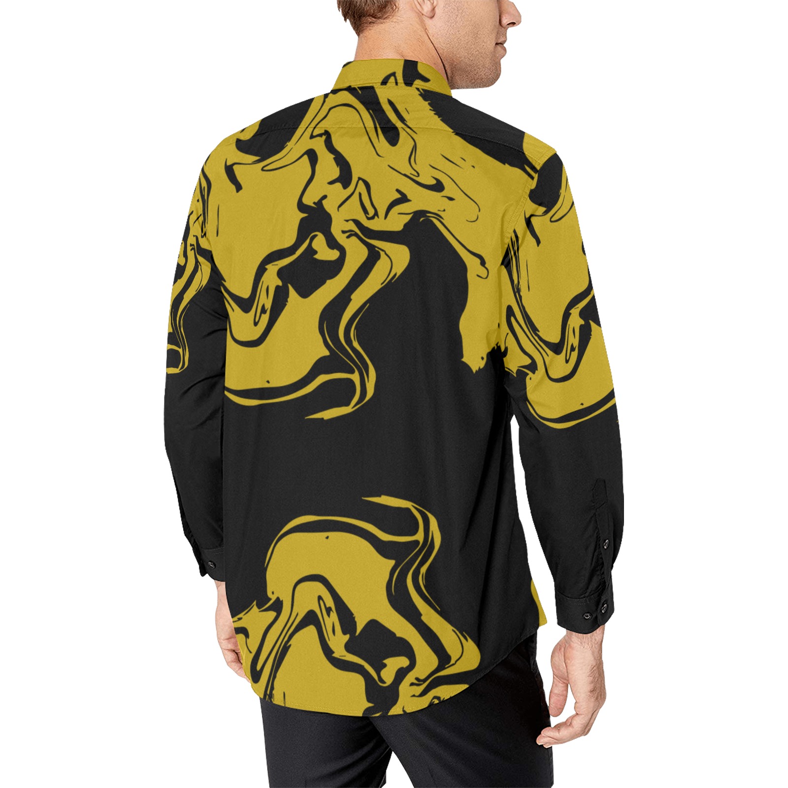 Gold Swirl Therapy - gold paint swirl Men's All Over Print Casual Dress Shirt (Model T61)