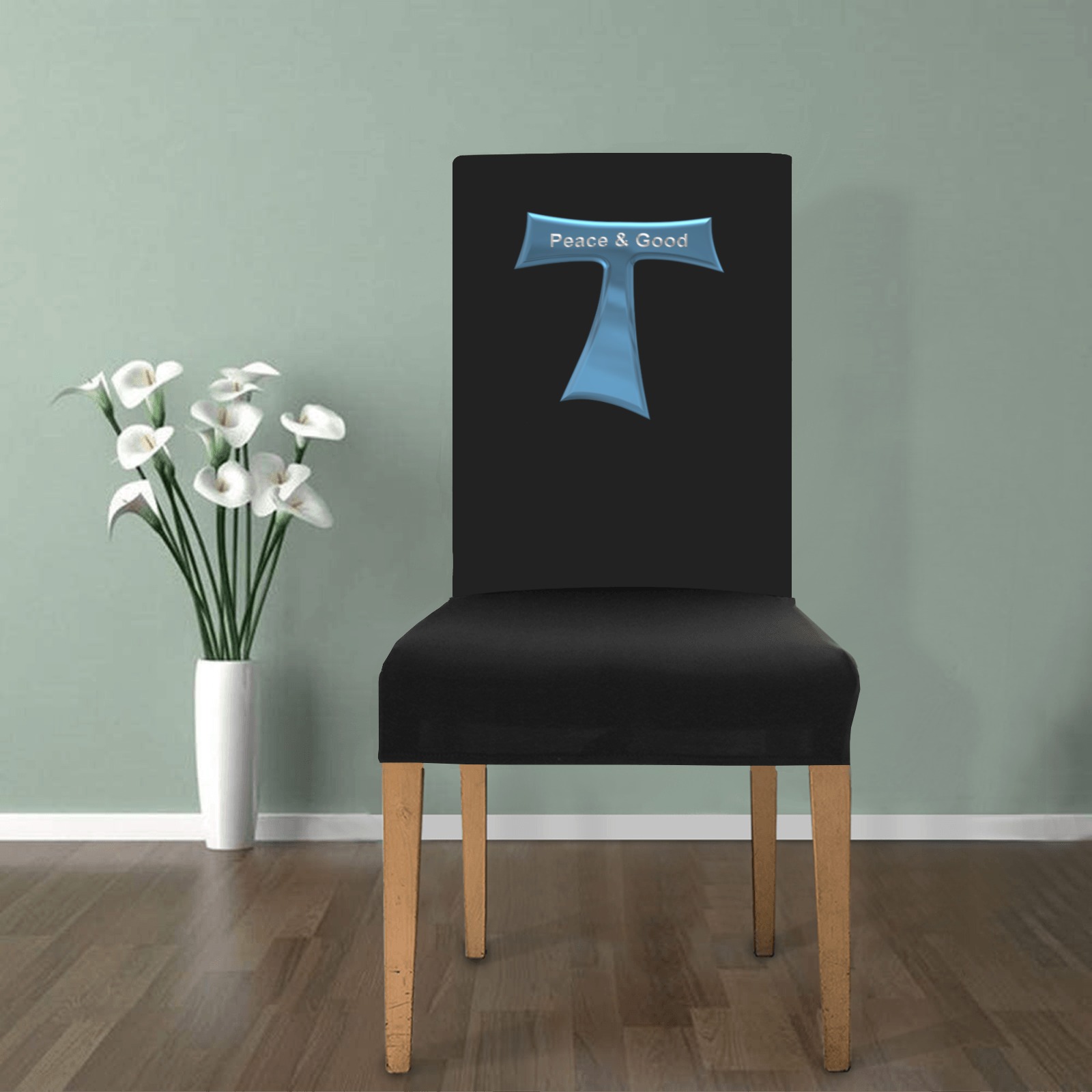 Franciscan Tau Cross Peace and Good  Blue Metallic Chair Cover (Pack of 6)