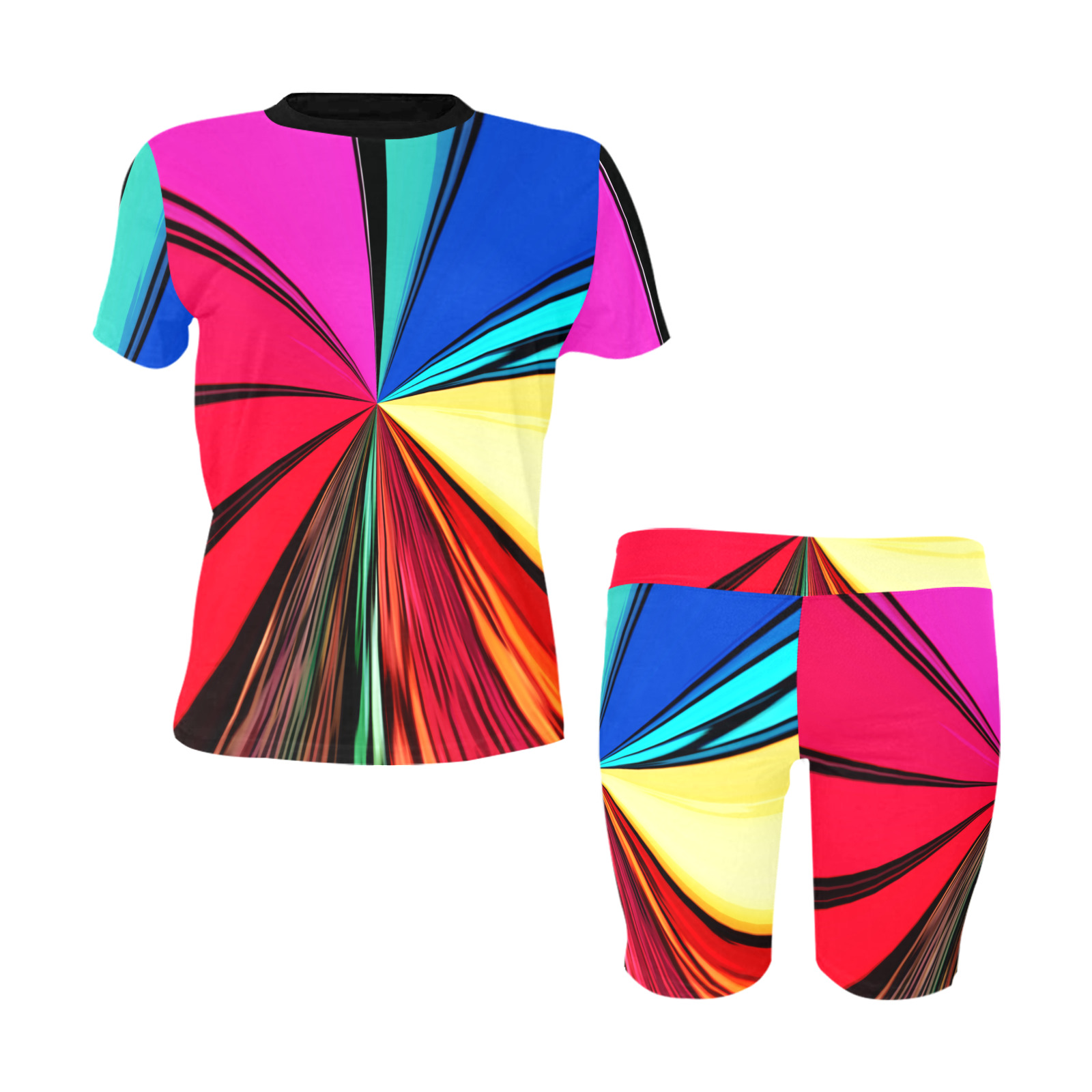 Colorful Rainbow Vortex 608 Women's Short Yoga Set