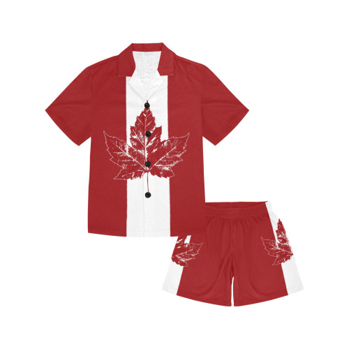 Cool Retro Canada Flag Little Boys' V-Neck Short Pajama Set