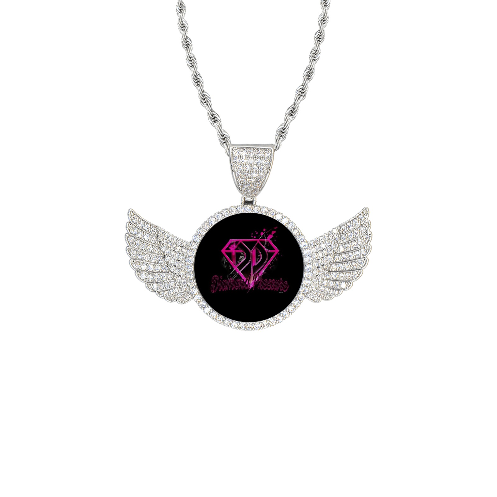 C8D35426-E53C-498A-8EA6-A0B7A649A6BC Wings Silver Photo Pendant with Rope Chain