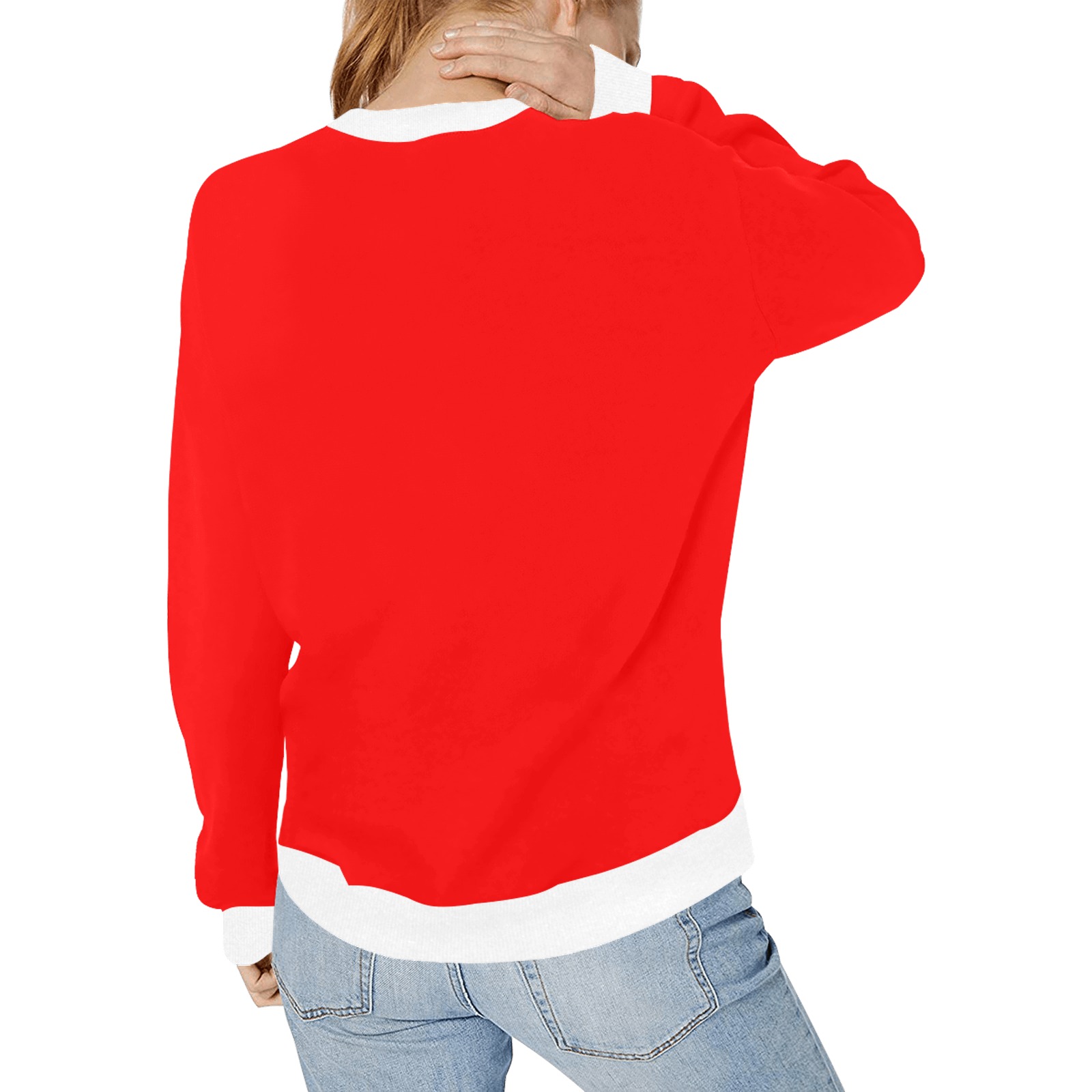 Merry Christmas Red Solid Color Women's Rib Cuff Crew Neck Sweatshirt (Model H34)