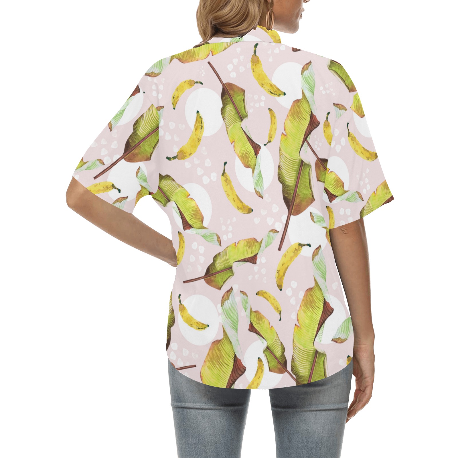 Pattern leaf & banana All Over Print Hawaiian Shirt for Women (Model T58)