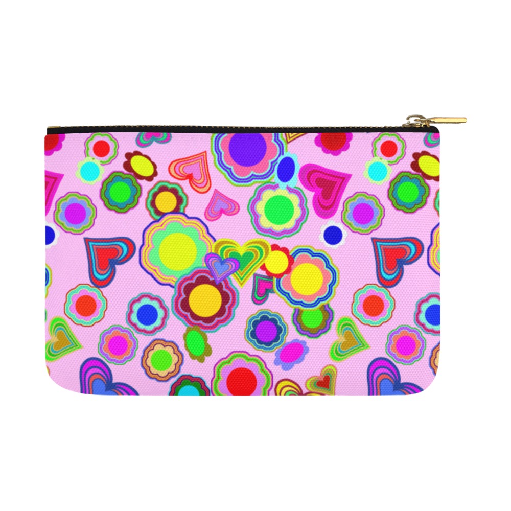 Groovy Hearts and Flowers Pink Carry-All Pouch 12.5''x8.5''