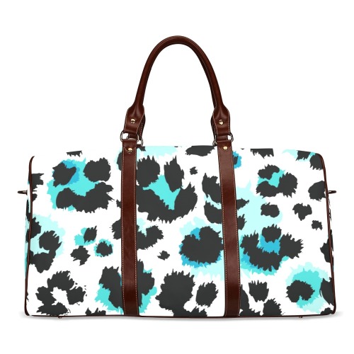Turquoise Cheetah Print Travel Bag with Dark Brown Straps