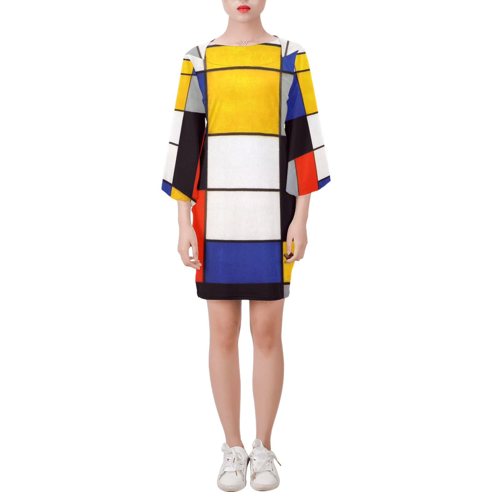 Composition A by Piet Mondrian Bell Sleeve Dress (Model D52)