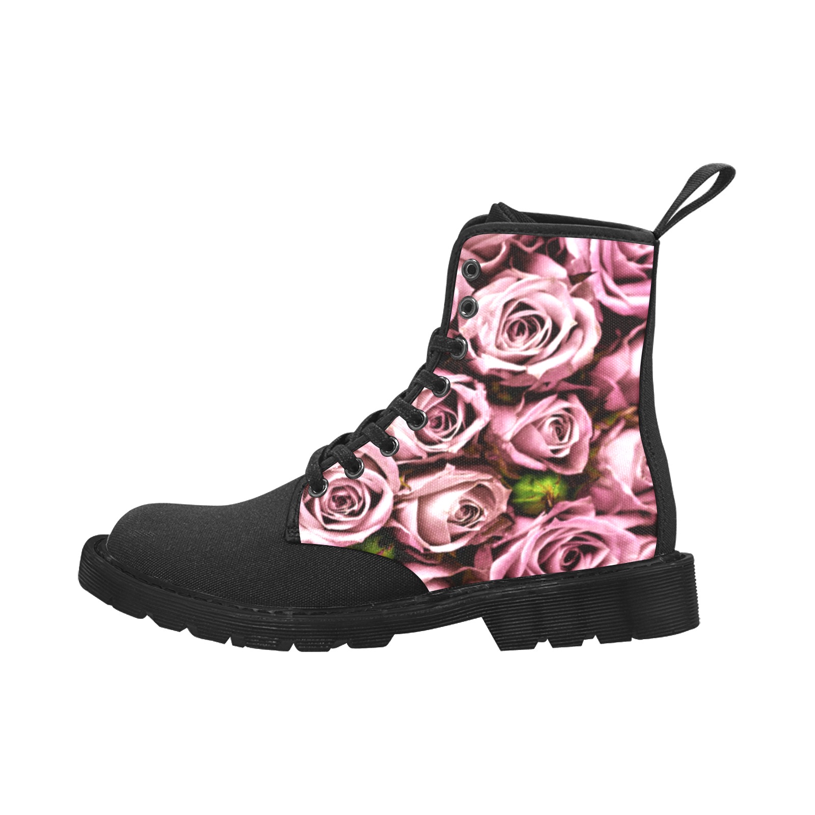 PINK ROSE GARDEN - BLACK TOE Martin Boots for Women (Black) (Model 1203H)