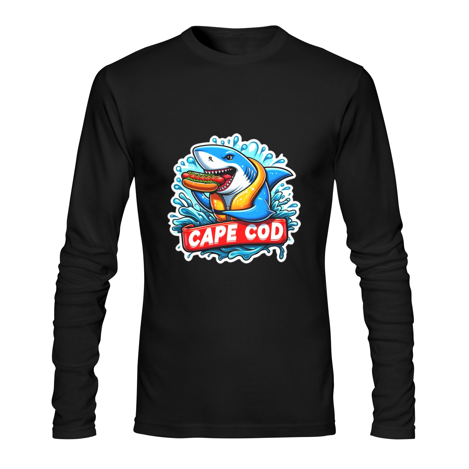 CAPE COD-GREAT WHITE EATING HOT DOG 3 Sunny Men's T-shirt (long-sleeve) (Model T08)