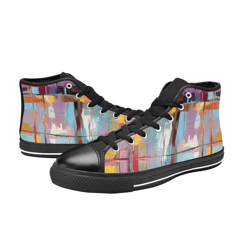 Purple, blue, and yellow abstract oil paint art. Men’s Classic High Top Canvas Shoes (Model 017)