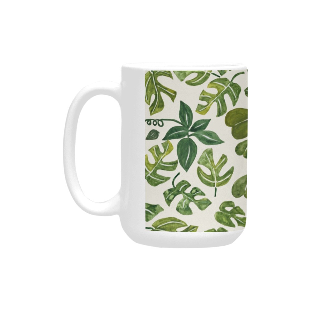 Leafy garden of green watercolor leaves Custom Ceramic Mug (15OZ)