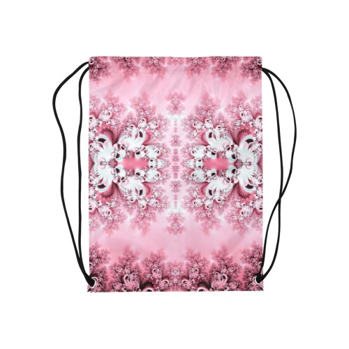 Pink Rose Garden Frost Fractal Medium Drawstring Bag Model 1604 (Twin Sides) 13.8"(W) * 18.1"(H)