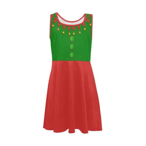 Green Red Elf Costume Girls' Sleeveless Sundress (Model D56)